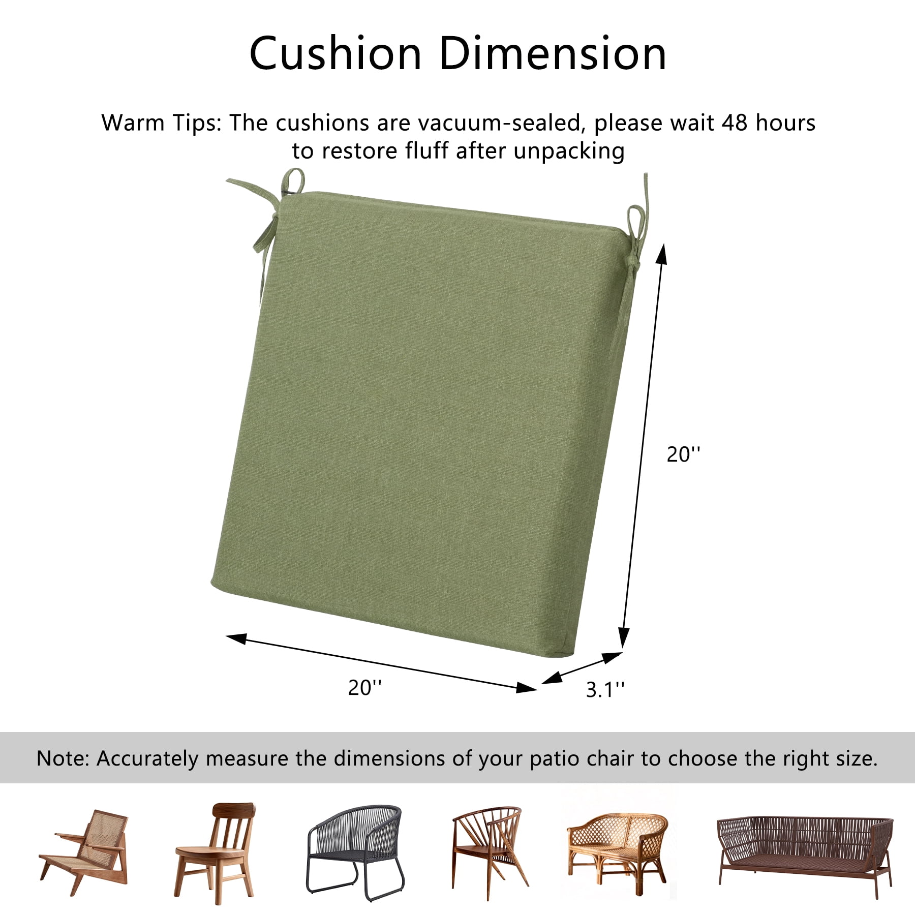 Goodgoods 20" x 20" Outdoor Chair Cushions Set of 2, 30D Foam Water & Fade Resistant, Green