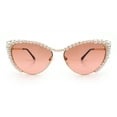 thumbnail image 4 of Womens Luxe Pearl Jewel Trim Classic Cat Eye Metal Rim Sunglasses Gold - Pink, 4 of 8