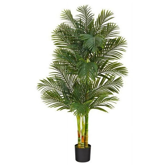 Nearly Natural 72" Golden Cane Artificial Palm Tree in Green/Black
