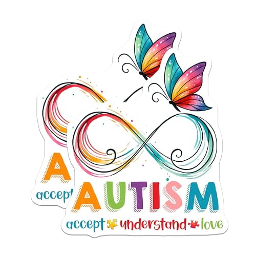 (2 Pack) Autism Accept Love Magnets - Butterfly Design - Vibrant Colors - Awareness Decor - Inspirational Sticker - Inclusivity Emblem - 5" On Longest Side - for Cars, Fridges, Toolboxes - Made in USA