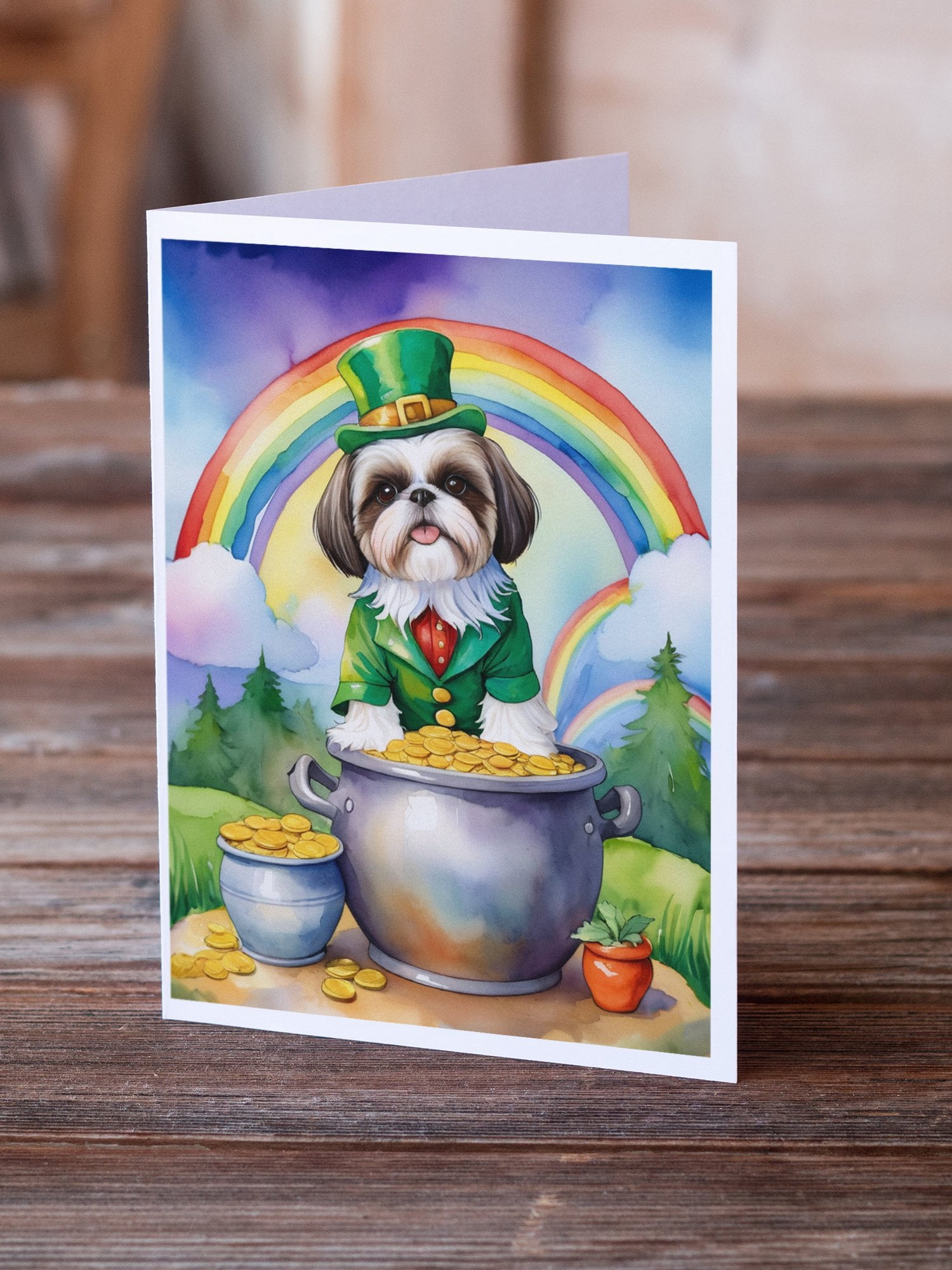 Shih Tzu St Patrick's Day Greeting Cards Pack of 8 7 in x 5 in