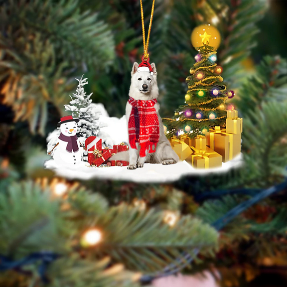 Acrylic 2D FLAT - White German Shepherd Christmas Ornament - Holiday Tree Decoration