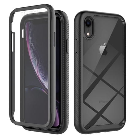 Compatible with iPhone XR Case, Dustproof Shockproof Case with Built-in Screen Protector, Bumper Frame Heavy Duty Full Body Protective Cover for iPhone XR, Black