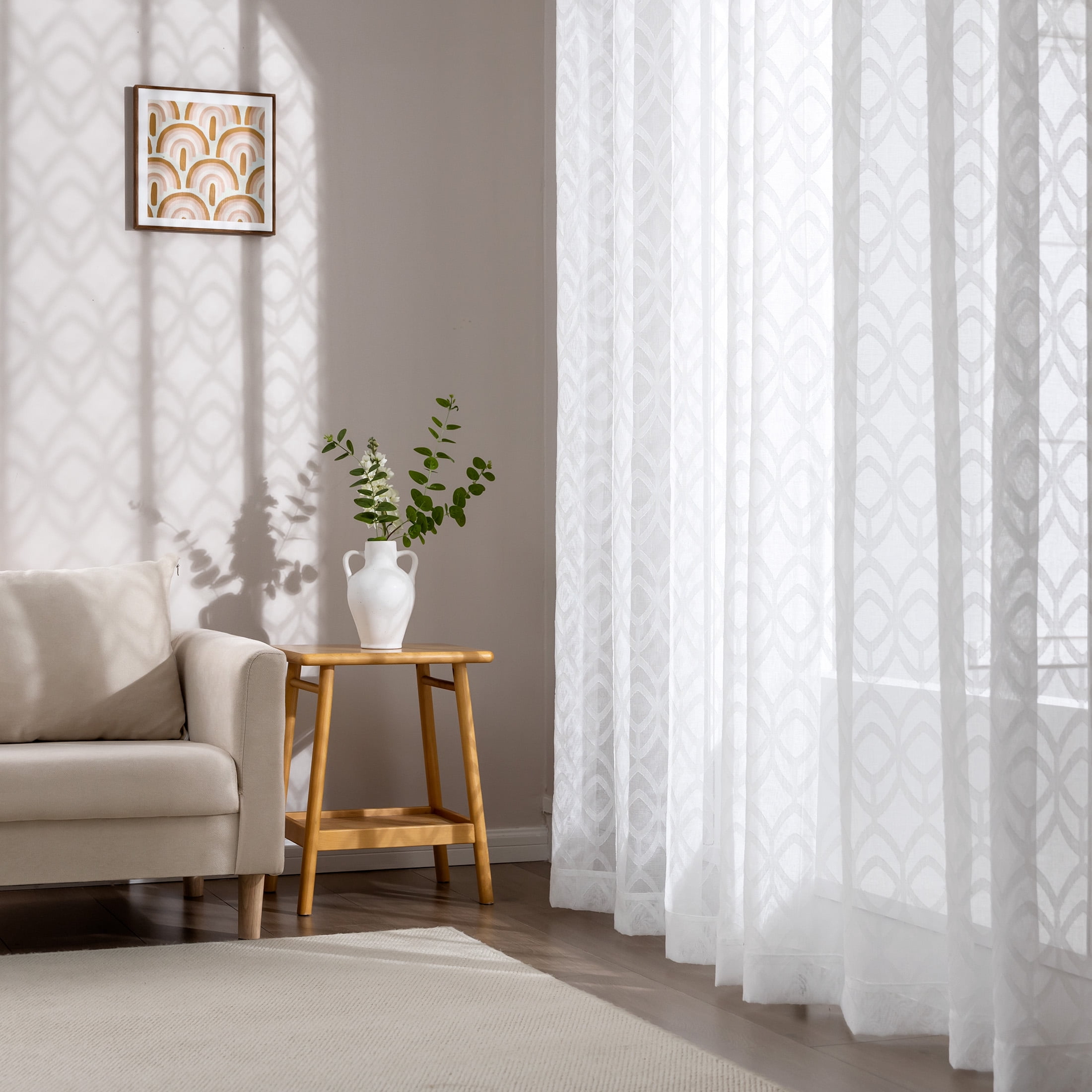 Sonive Sheer Curtains White Pack of 2, Light Filtering Privacy Living Room, 42"×63"