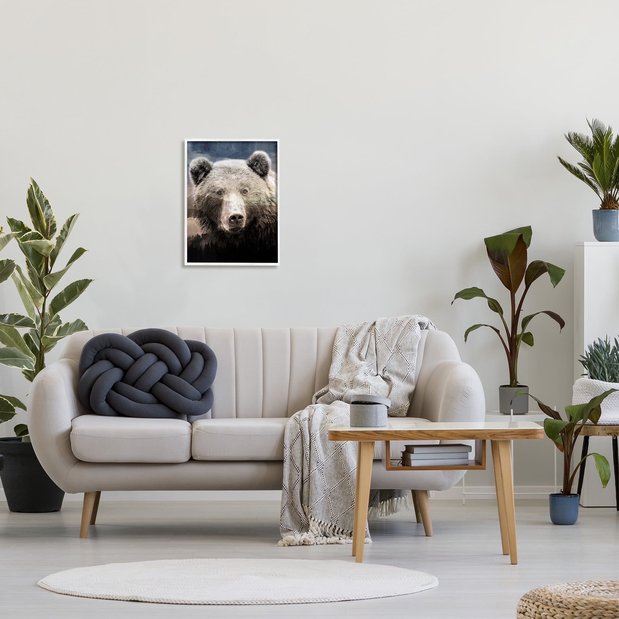 Stupell Industries Grizzly Bear Face Portrait Animals & Insects Painting White Framed Art Print Wall Art, 16 x 20