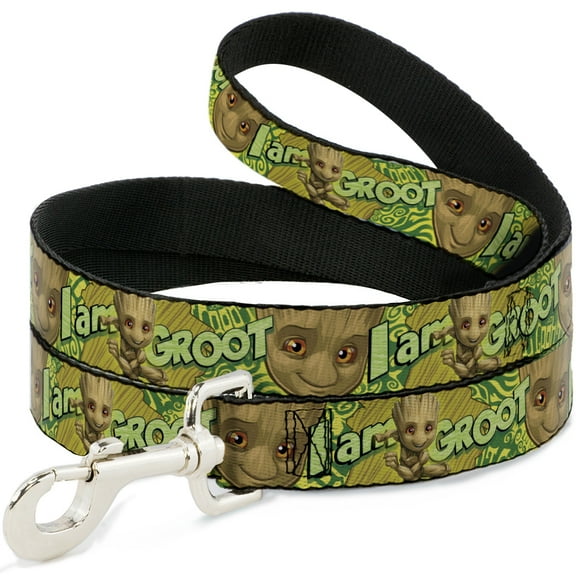 Marvel Comics Pet Leash, Dog Leash, Baby Groot Pose Face I Am Groot Browns Greens Yellows, 4 Feet Long 0.5 Inch Wide