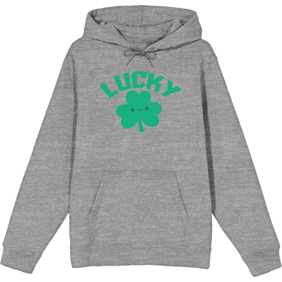St. Patrick's Lucky Clover Heather Gray Adult Long Sleeve Hoodie-Medium