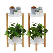 2 Packs Bamboo Plant Stands Indoor 2 Tier Tall Corner Plant Stand Holder & Plant Flower Display Rack for Outdoor Garden Indoor Home