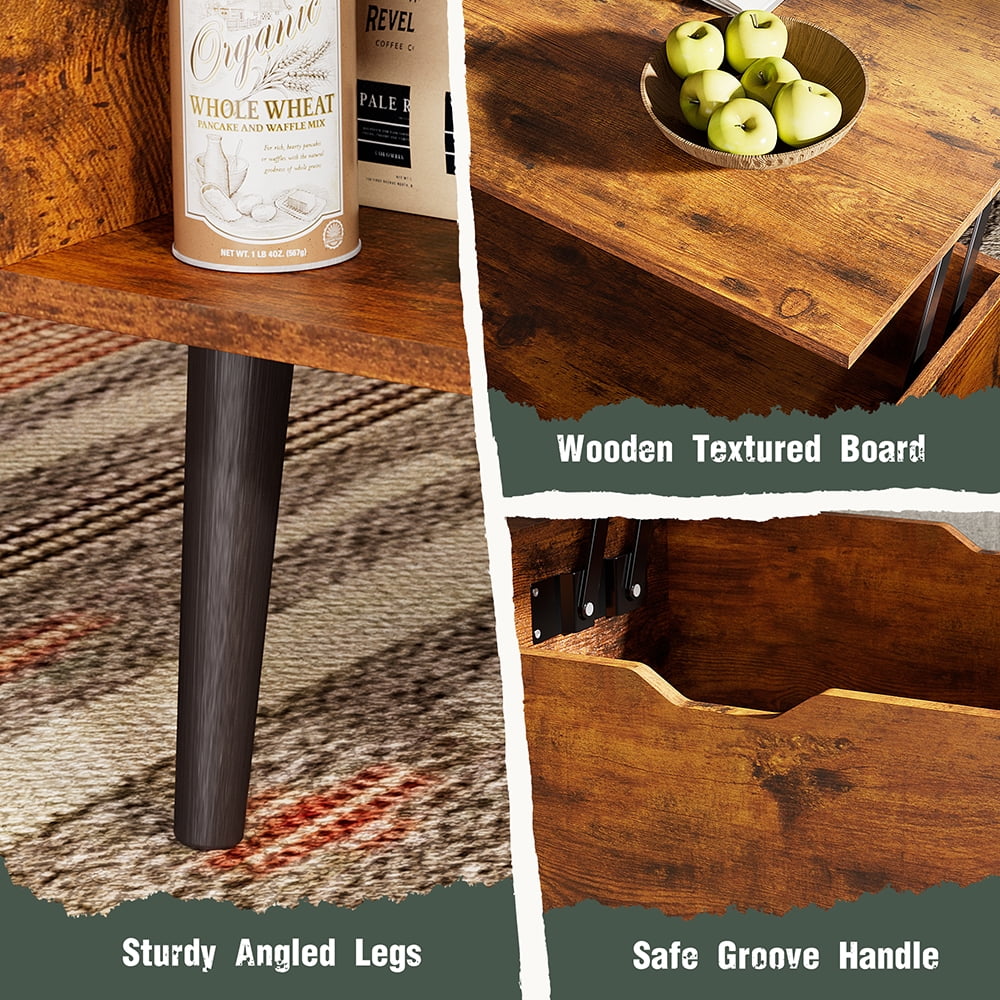 Gianna 39.4"Lx19.6"Wx17.4"H Wood Lift Top Coffee Table with Hidden Compartment and Adjustable Storage Shelf