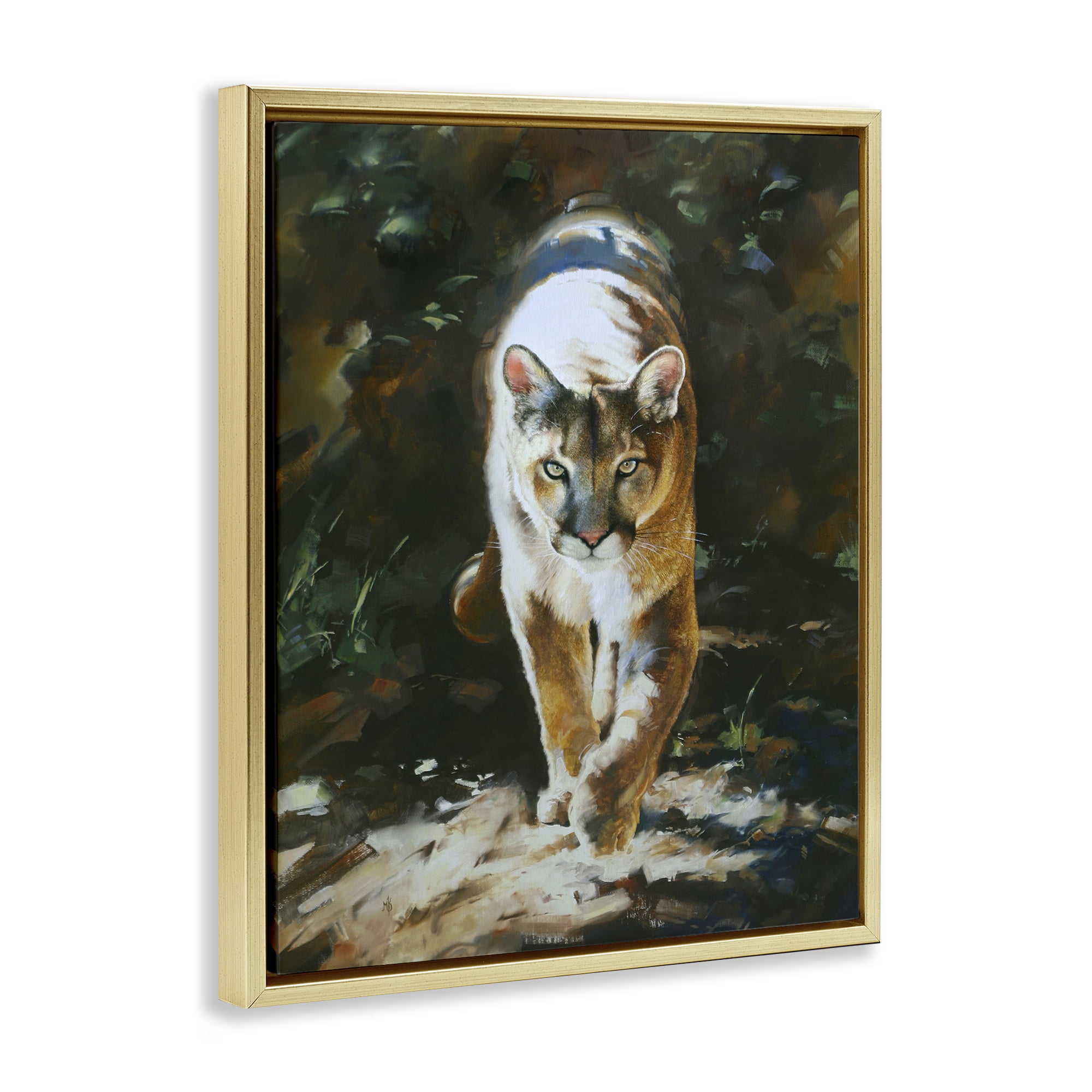 Stupell Industries Out of Shadows Panther Animals Painting Gold Floater Framed Canvas Art Print Wall Art, 17 x 21