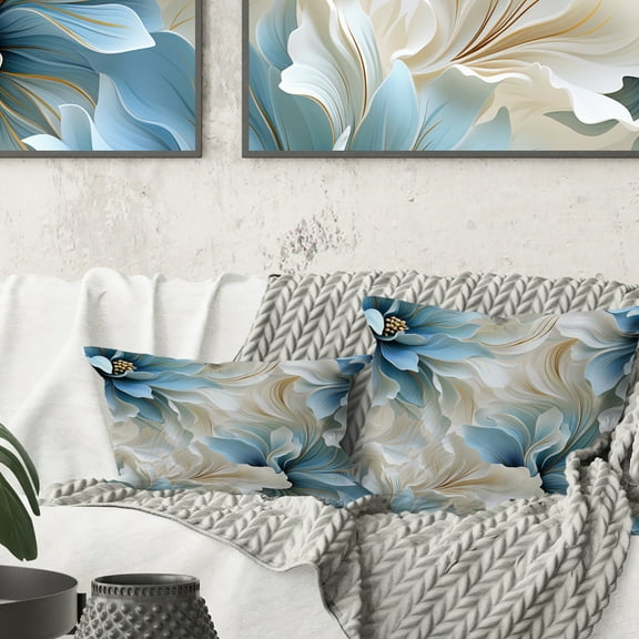 Designart "Heavenly Blue Damask Dream" Damask Printed Throw Pillow