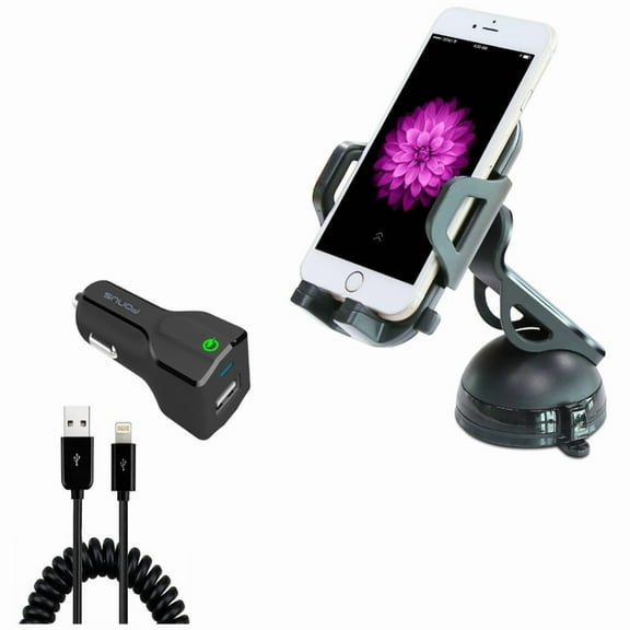 2-Port USB 24W Fast Charger w Windshield Dash Car Mount for iPhone XS Max XR X 8 PLUS 7 Plus 6S Plus 6 Plus