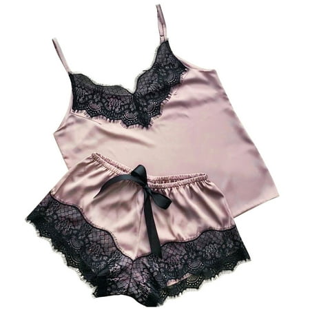 

wendunide pajama set for women Satin Silk Pajamas Cardigan Nightdress Bathrobe Ladies Robes Underwear Sleepwear Pink L