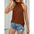 thumbnail image 3 of Spencer Women's Sleeveless Tie Halter Neck Summer Tops Loose Casual Tank Top Blouse Shirts Sexy Plain T-Shirts "Caramel,M", 3 of 5