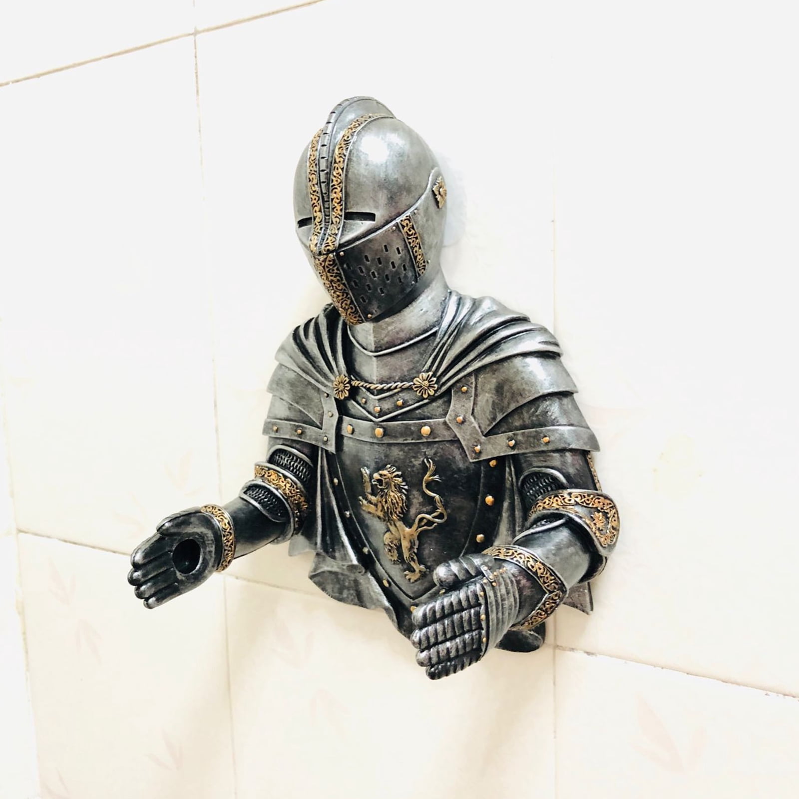 Wall Toilet Paper Holders Medieval Statue Knight Toilet Paper Dispenser Vintage Roll Paper Stand for Bathroom Toilet