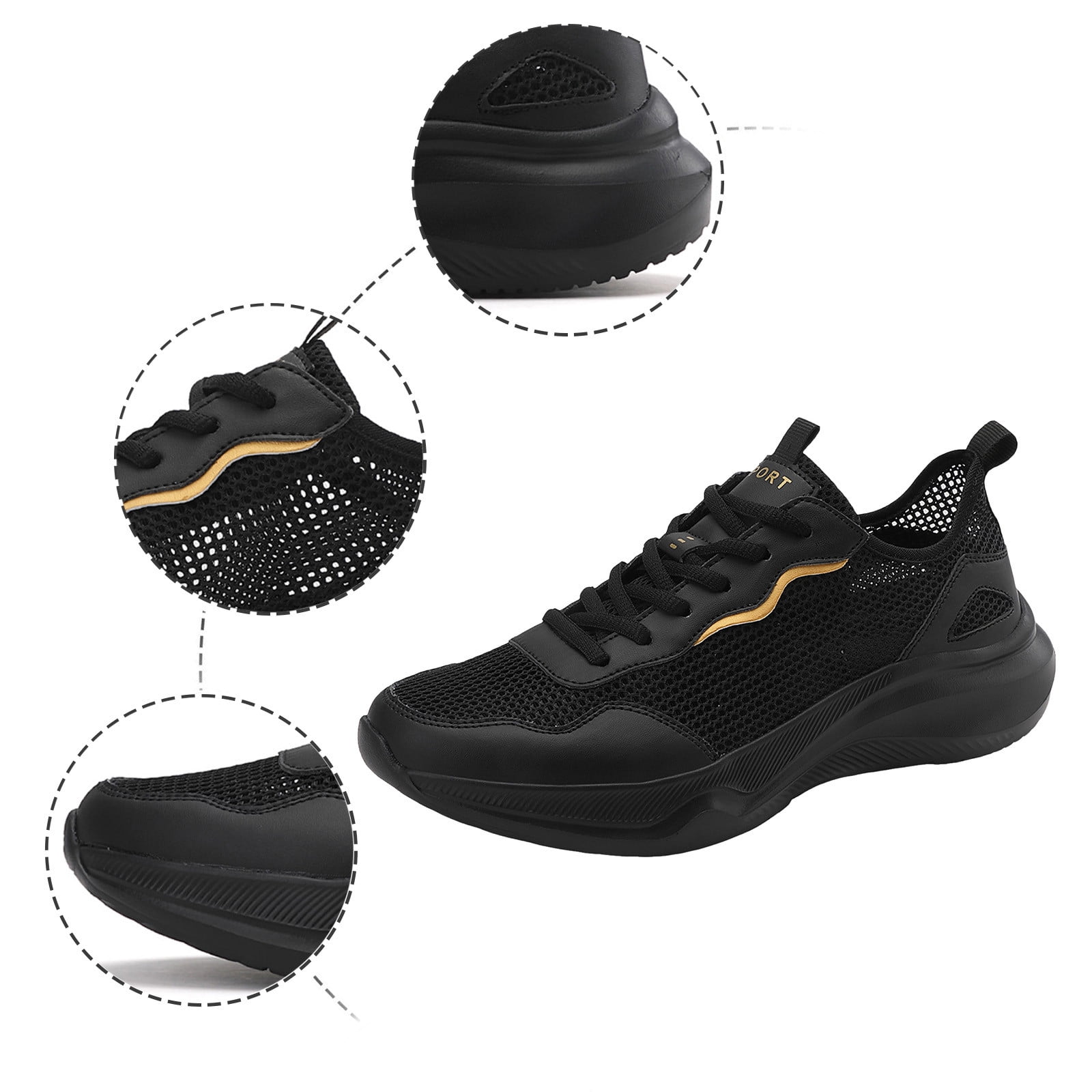 Caqnni Running Shoes for Men Gym Tennis Athletic Mesh Sneakers Lightweight Sports Fashion Workout Casual Shoes (Black,44)