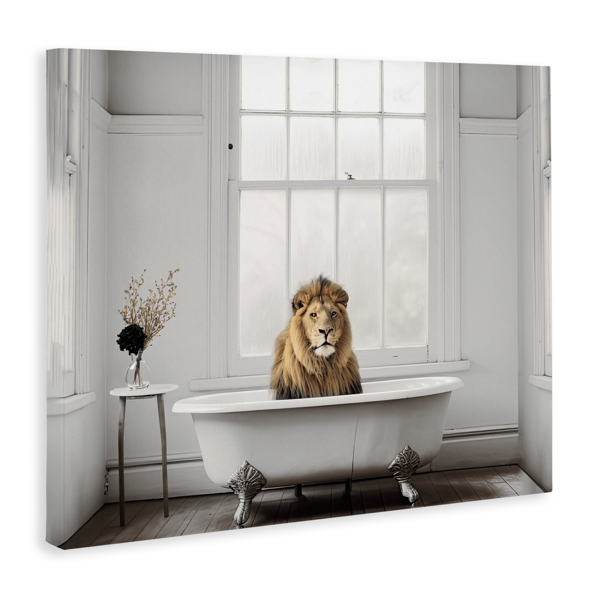 Minimalist Lion Bathtime Canvas Wall Art, design by Sasha