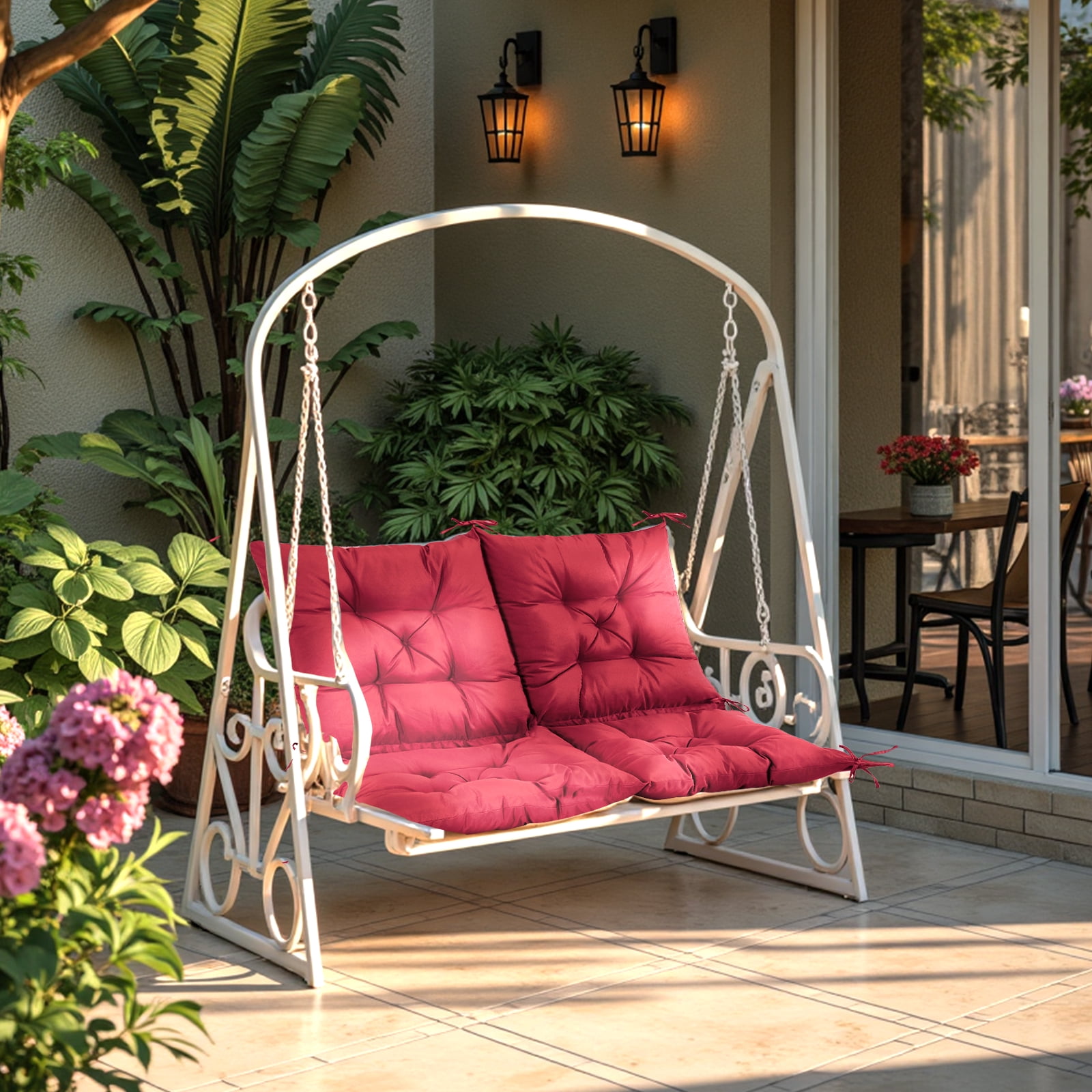 Outdoor Bench Cushion Inlife Swing Chair Cushion Waterproof Sun-Resistant with 8 Nonslip Ties, Wine Red 120cm*100cm