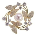 thumbnail image 2 of Eosunjian Women Brooch Suit Coat Collar Brooch Butterfly Rhinestone Faux Pearl Decor Hollow Out Wreath Shape High-end Luxury Stainless Lightweight Lady Clothes Jewelry Golden, 2 of 13