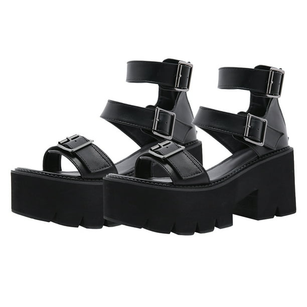 BRIGHTFUFU 1Pair Thick Bottom Mujer Sandalias Creativas Sandalias Sandalias Verano Zapatos Negro