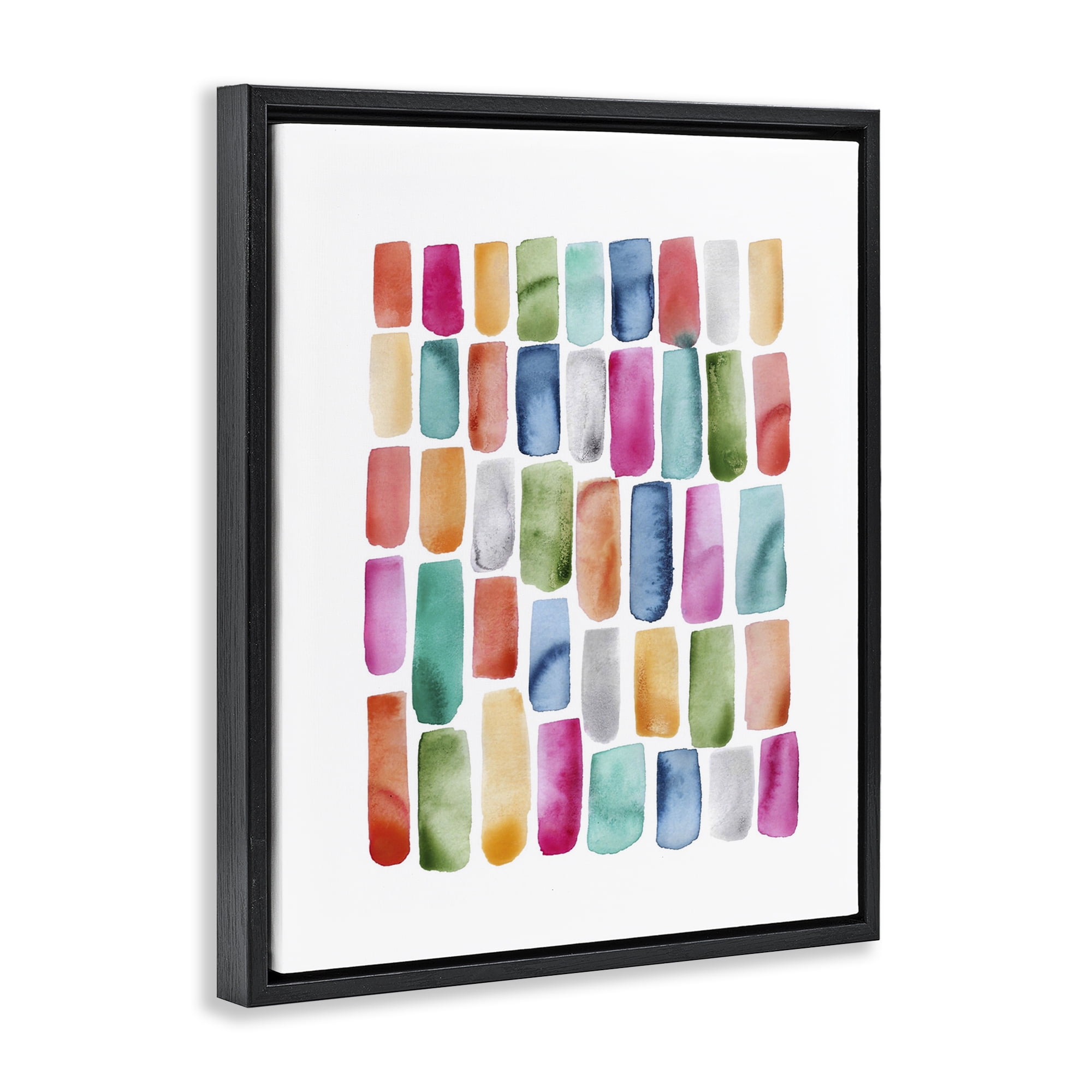 Stupell Industries Bright Abstract Brushstrokes Abstract Painting Black Floater Framed Art Print Wall Art, 17 x 21
