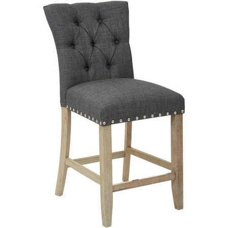 OSP Home Furnishings Preston 24  Counter Stool in Marlow Charcoal Fabric with Silver NH and Brushed Kick Plate  2-Pack