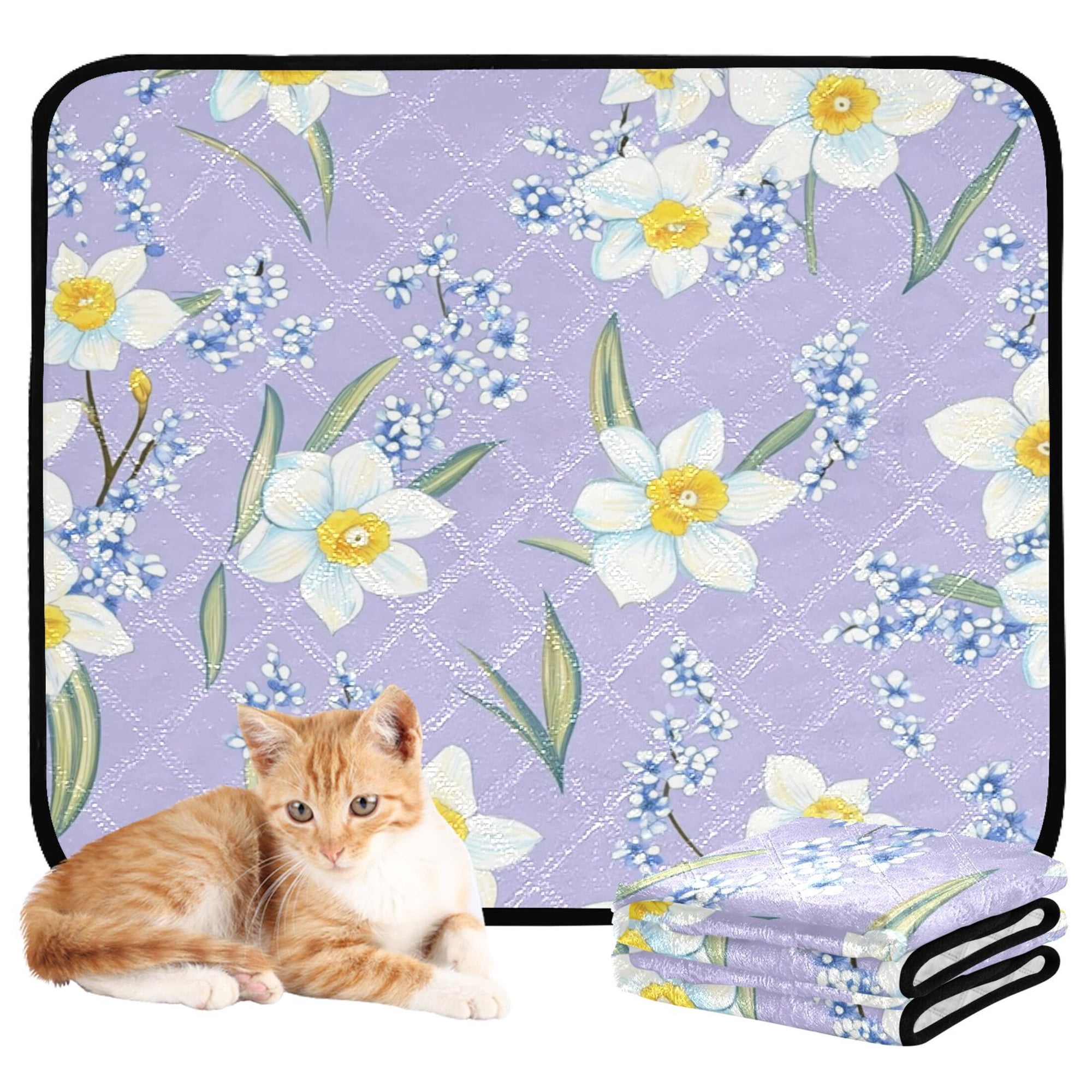 Washable Pet Pee Pads with Super Absorbent Reusable Training Pads for Dogs & Cats White Daffodils