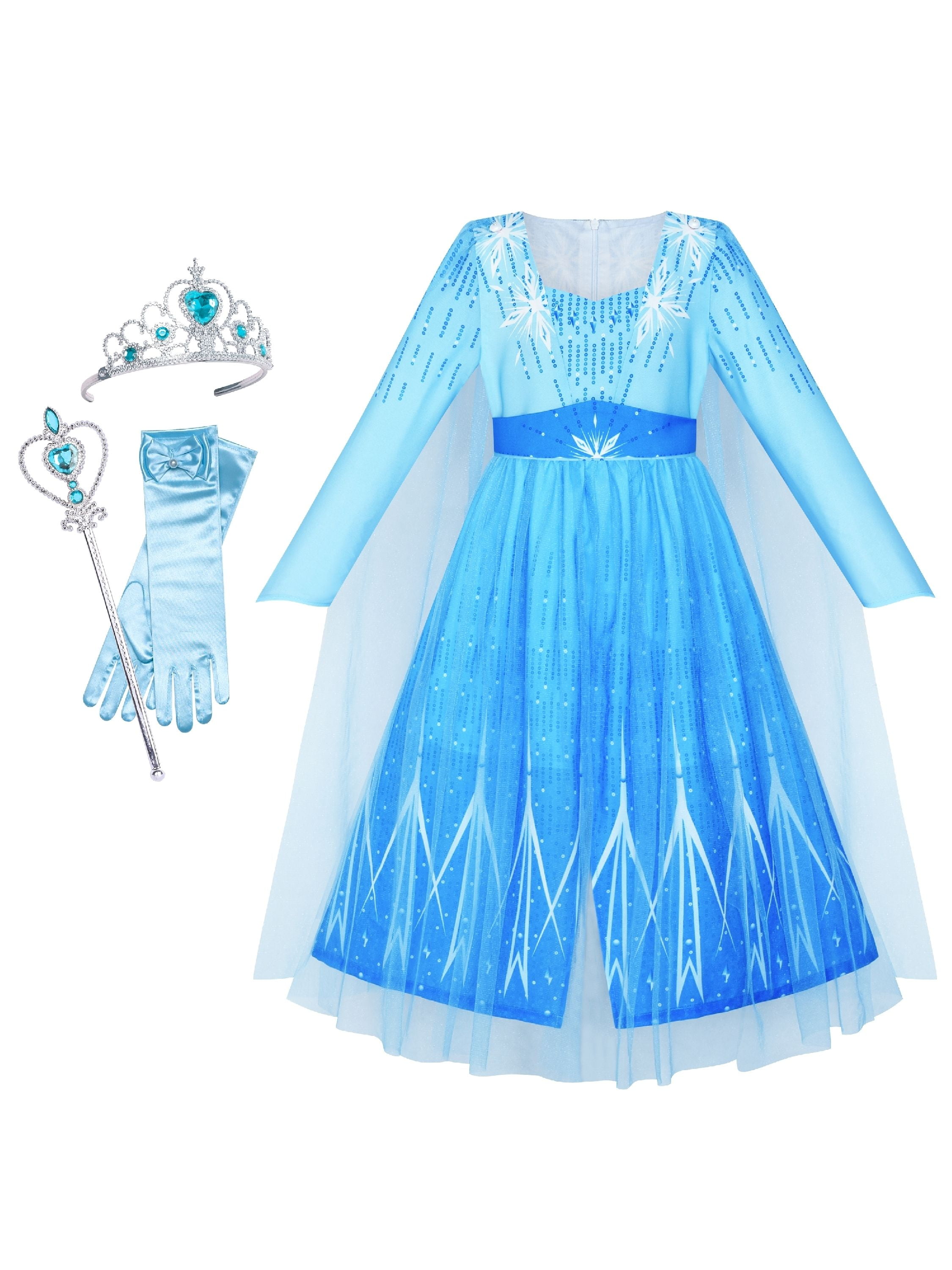 Details about   Kids Girls Snow Queen Anna Elsa Princess Long Sleeve Party Dress Gown Costume