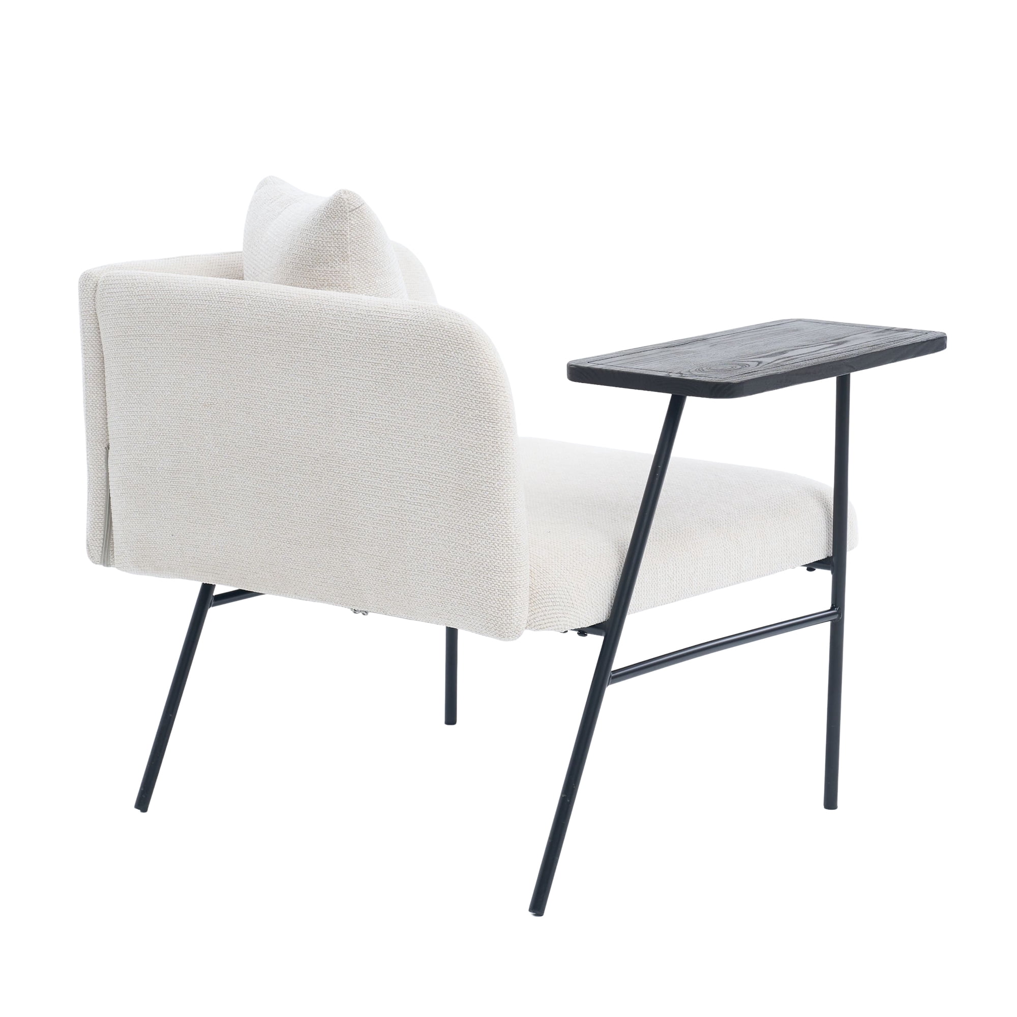 Leisure Lounge Chair with Side Table and Back Pillow, Modern Upholstered Accent Armchair Single Sofa with Metal Legs and Side Pockets, Living Room Bedroom Reading Seating, Beige