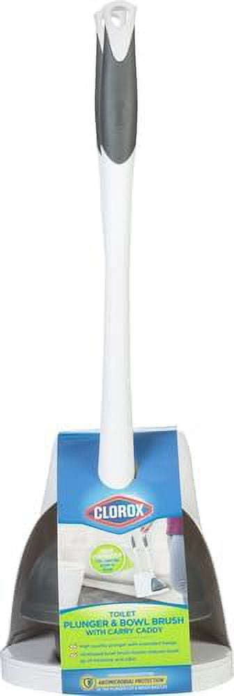 Toilet Plunger and Bowl Brush Combo with Caddy, 6.75 x 7 x 19.5 in, White/Gray