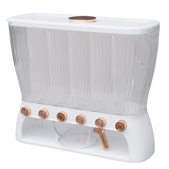 Wildnix Cereal Dispenser with 6 Compartments - Large 22.05lbs Capacity, Adjustable Partition, Transparent Design for Dry Food Storage