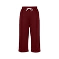 thumbnail image 3 of Capris Sweatpants for Men Wide Leg Drawstring Below Knee Shorts Wine Crooped Pants with Pockets Size XL, 3 of 7