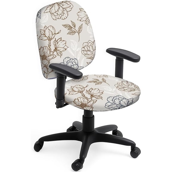 Polyester Office Chair Cover Set 2pcs Floral Plant Chair Covers Linear Floral Stretchable Chairs Slipcover for Universal Desk Rotating