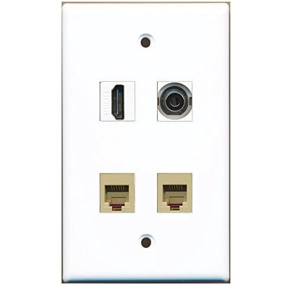RiteAV - 1 Port HDMI 2 Port Phone RJ11 RJ12 Beige 1 Port 3.5mm Wall Plate