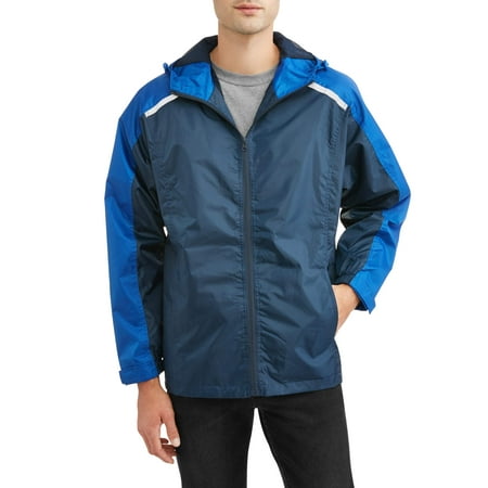 Mens Reflective Jacket (Climate Concepts Men's Full Zip Rip Stop Hooded Lightweight Jacket With Reflective Trim, Up To Size)