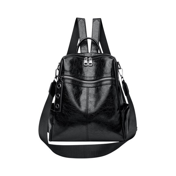 JeashCHAT Women's Small Leather Backpack Purse Fashion Handbag Ladies Shoulder Bag Travel Backpack One Shoulder Two Shoulders Bag, Black