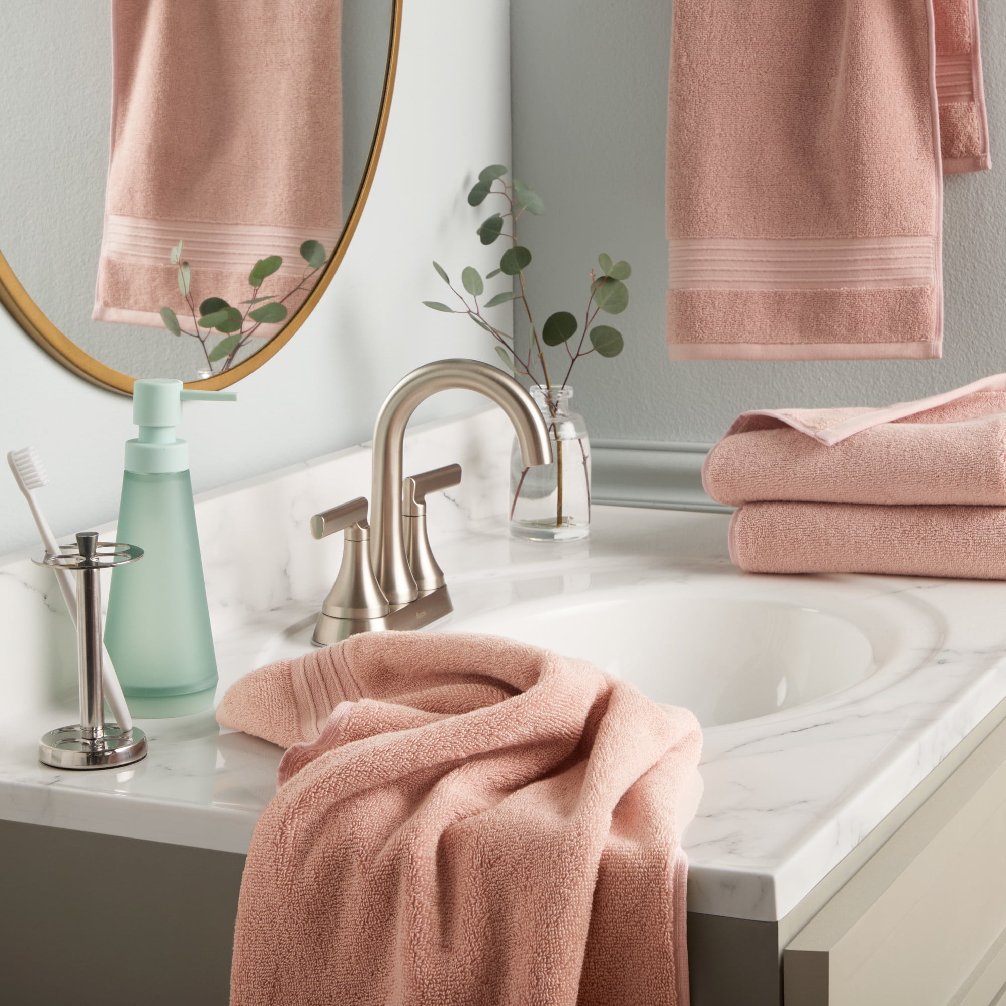 TOWN & COUNTRY EVERYDAY 4-Piece Solid Dobby Border Hand Towel Set, 20"x30", 100% Cotton, Plush & Absorbent 650GSM, Blush