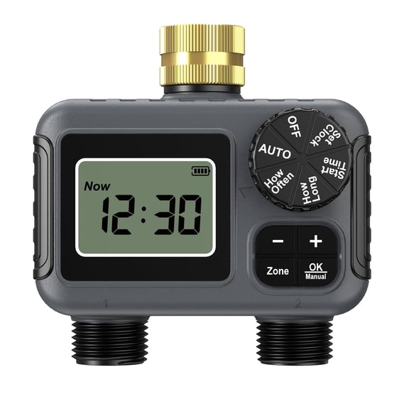 Hose Water Timer, Programmable Sprinkler Timer with Rain Delay/Manual/Automatic Drip Irrigation System for Garden Yard, 2 Outlet