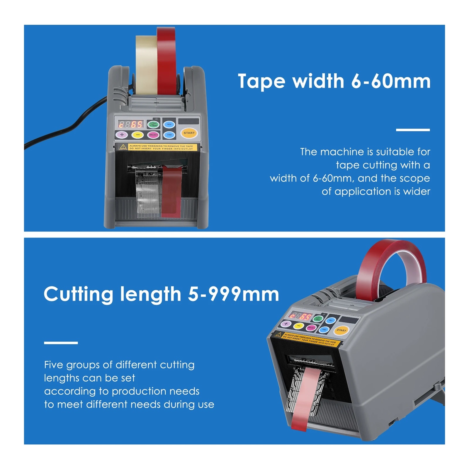 Automatic Tape Dispenser Electric Tape Cutting Machine, 999mm Cuting Length Tape Adhesive Cutter For Various 6-60mm Width Tapes ,High Efficiency
