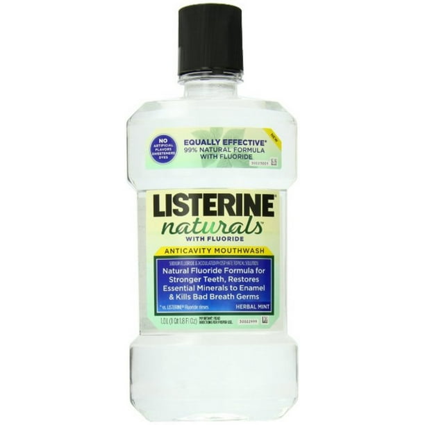 Listerine Naturals Fluoride Anticavity Mouthwash Herbal Mint, 33.8 oz (Pack of 6)