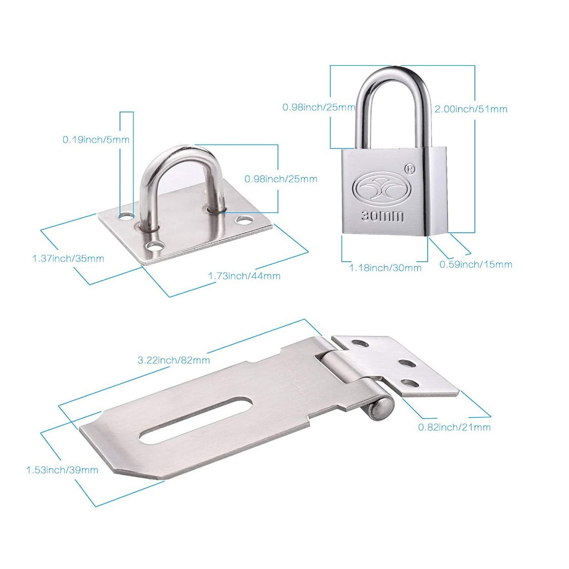 Staple Padlock Hasp with Padlock and Screws, Stainless Steel Door Latch with Key, Heavy Duty Staple Padlocks, Waterproof Door Latch, Door Closer for Bedroom Patio Garden