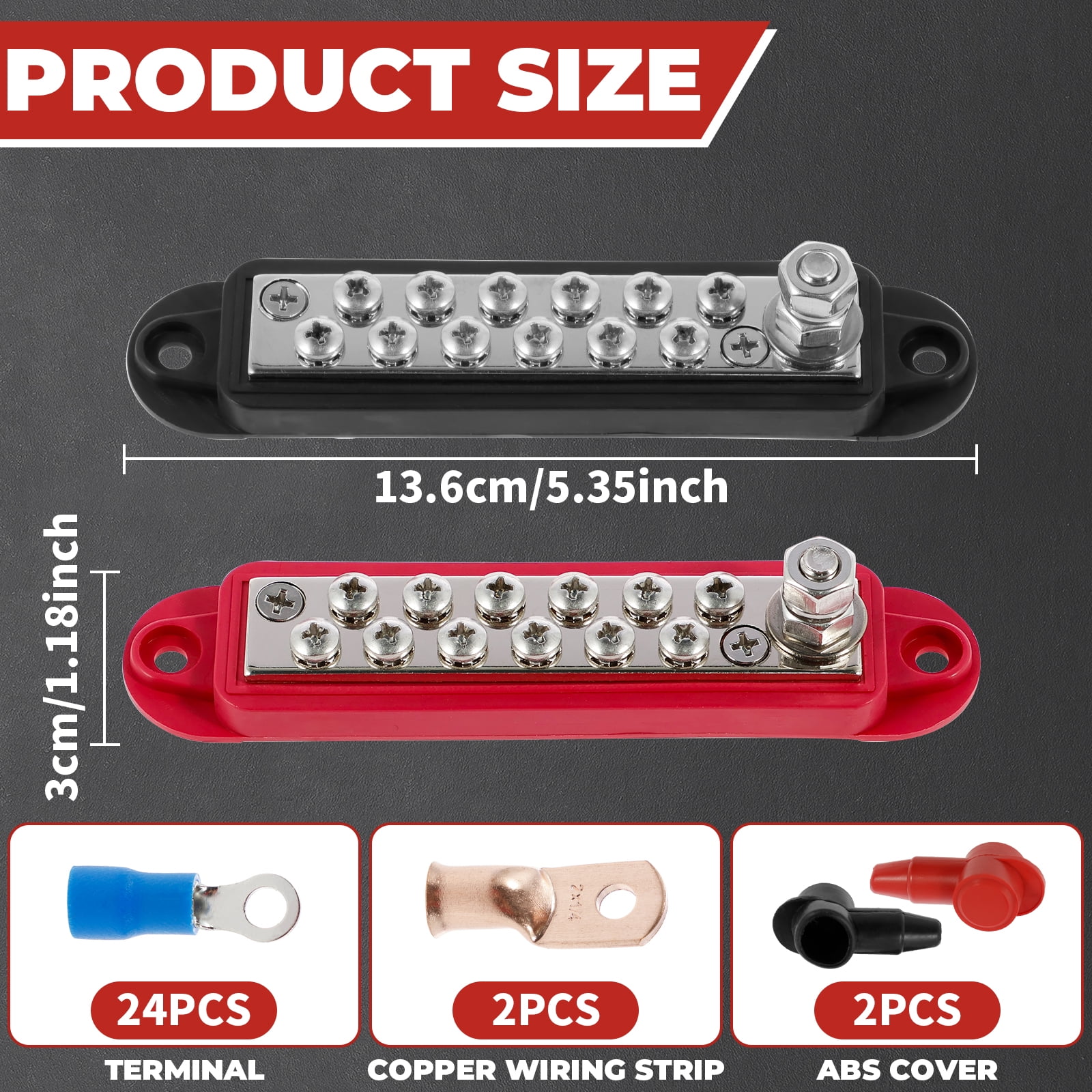 Power Distribution Block 150A 12V 1/4 Inch Battery Busbar Terminal Safe Marine Automotive (red )
