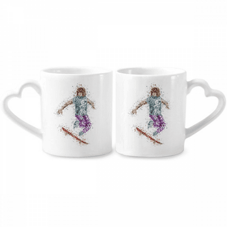 

Sport Skiing Skis Cartoon Style Illustration Couple Porcelain Mug Set Cerac Lover Cup Heart Handle
