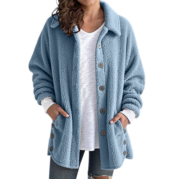 Fleece Jacket Women Button Down Long Sleeve Fuzzy Warm Jackets Fall Clothes Winter Coats