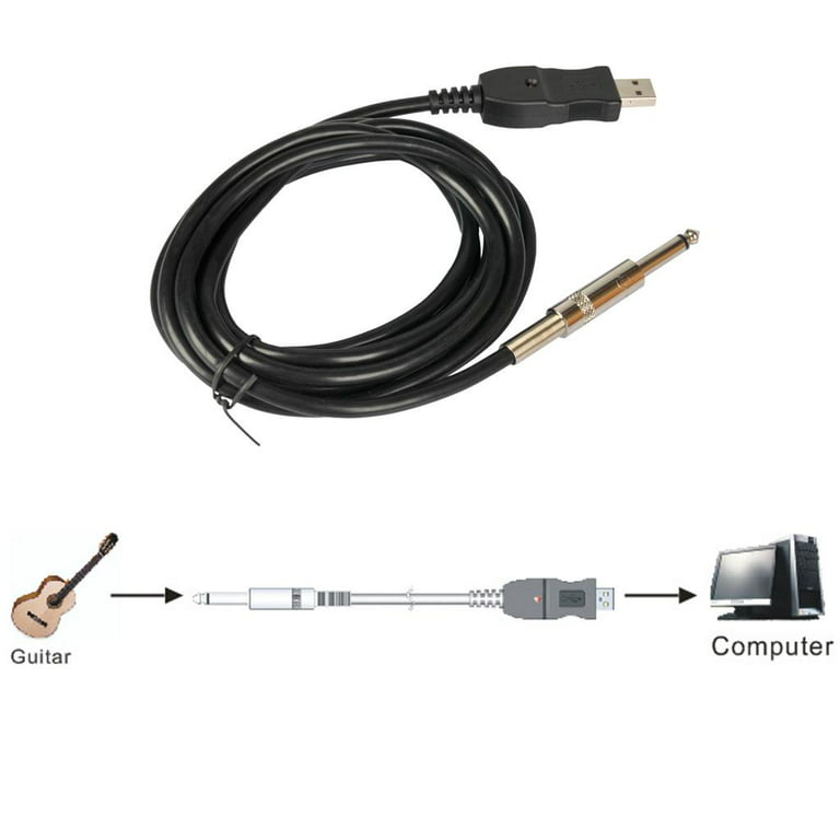 300cm Guitar Bass 1/4 6.3mm Jack To USB Connection Instrument Cable  Adapter for 