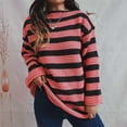 thumbnail image 2 of Womens Oversized Striped Sweater Batwing Long Sleeve Sweatshirt Knit Crew Neck Top Pullover Casual Loose Blouse (Pink XL), 2 of 6