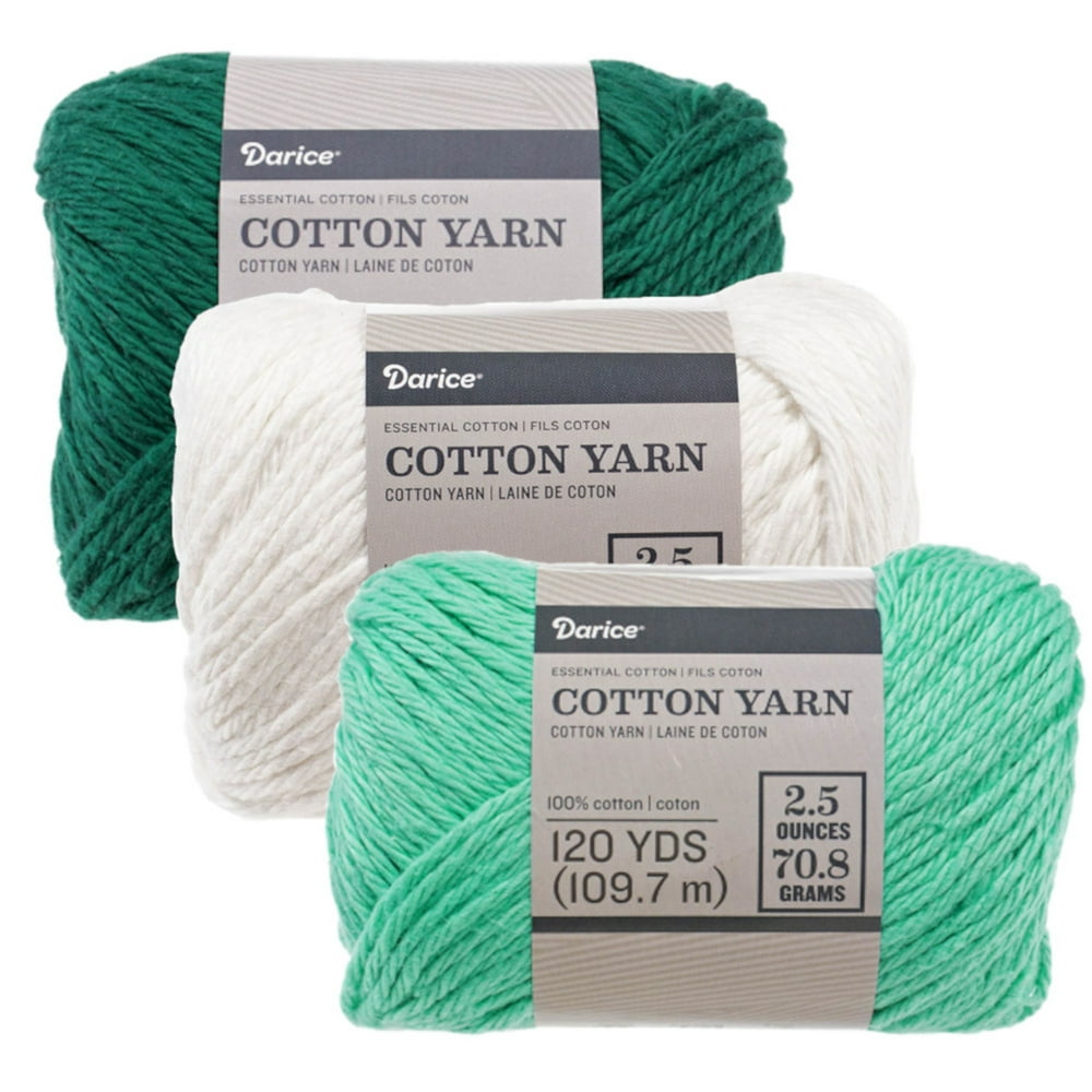 Size 4 Medium 100% Cotton Yarn - 3 Pack of Skeins in Assorted Colors ...