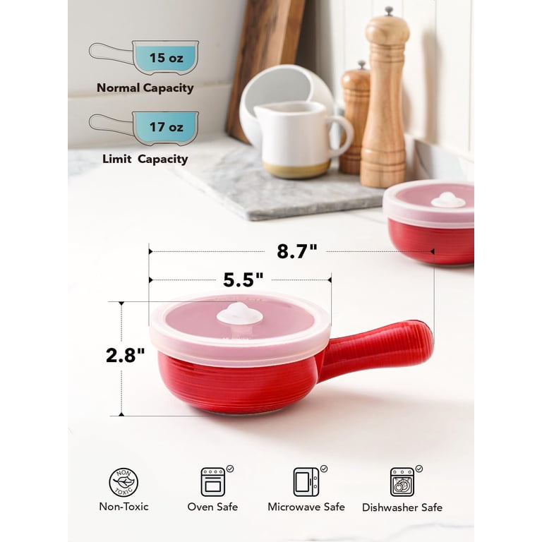 LE TAUCI Red Ceramic Soup Bowls with Lids, Set of 2 photo 4