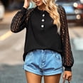 thumbnail image 5 of Women Pullover Top Lantern Sleeve Button Front Breathable Hollow Out Lace Splicing Fall Top for Lady Black S, 5 of 8