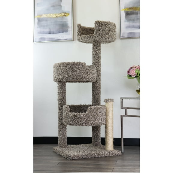 Cat Tree Tower Wood Carpeted Multi-Level Condo Scratching Post for Large Cats
